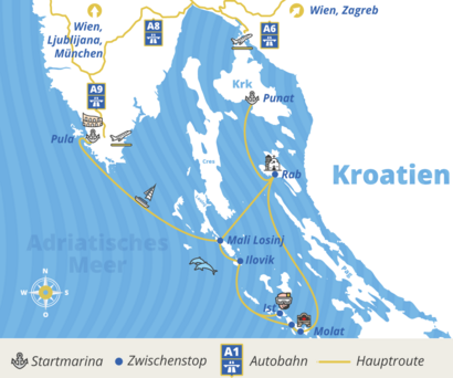 Istrien Route ab Pula oder Krk