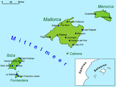 Geografische Lage der Balearen