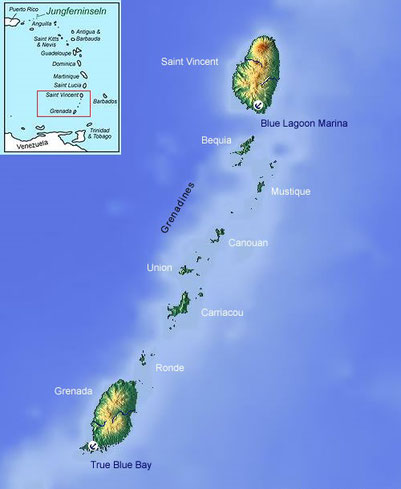 Geographische Lage von Grenada und St.VincentGeographische Lage von Grenada und St.Vincent