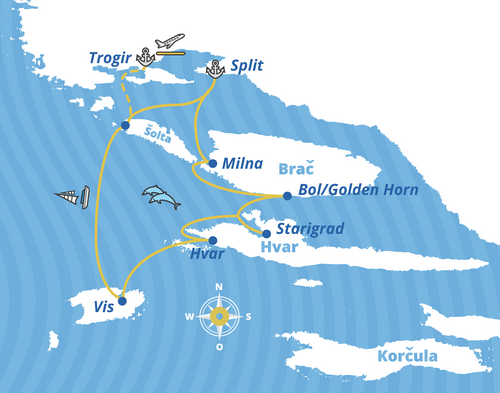 Segelroute des Yoga-Retreats in Kroatien